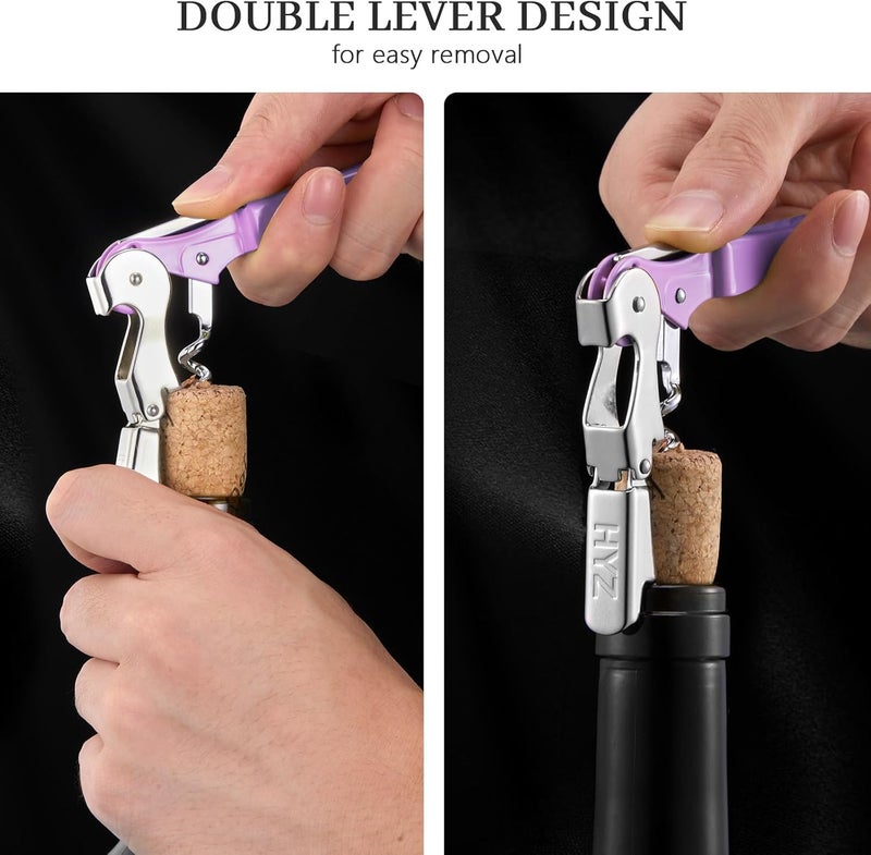 HYZ 2-Pack Wine Opener Waiter Corkscrew, Professional Wine Key for Servers, Bartender with Foil Cutter, Manual Wine Bottle Opener Double Hinged (Light Purple) - Image 3